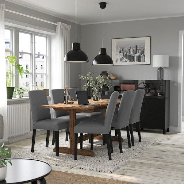NACKANÄS / BERGMUND - Table and 6 chairs, acacia black/Nykvarn grey, 180 cm