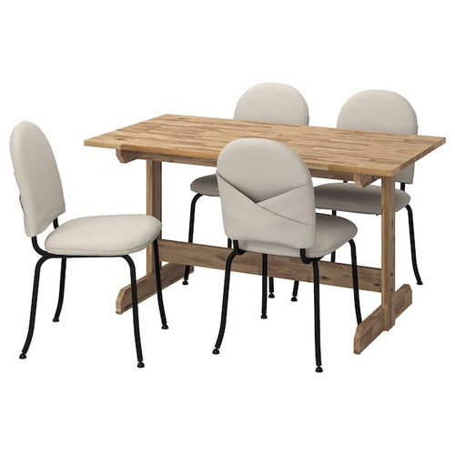 NACKANÄS / EBBALYCKE - Table and 4 chairs, acacia/Idekulla beige,140 cm