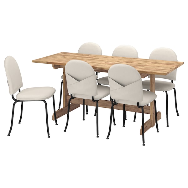 NACKANÄS / EBBALYCKE - Table and 6 chairs, acacia/Idekulla beige,180 cm - best price from Maltashopper.com 69560150