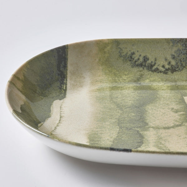 NÄBBFISK - Serving plate, patterned green, 32x18 cm