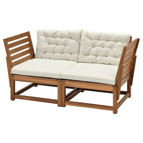 NÄMMARÖ - 2-seater sectional sofa, outdoor, armrests mordant light brown/Kuddarna beige ,