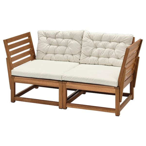 NÄMMARÖ - 2-seater sectional sofa, outdoor, armrests mordant light brown/Kuddarna beige ,