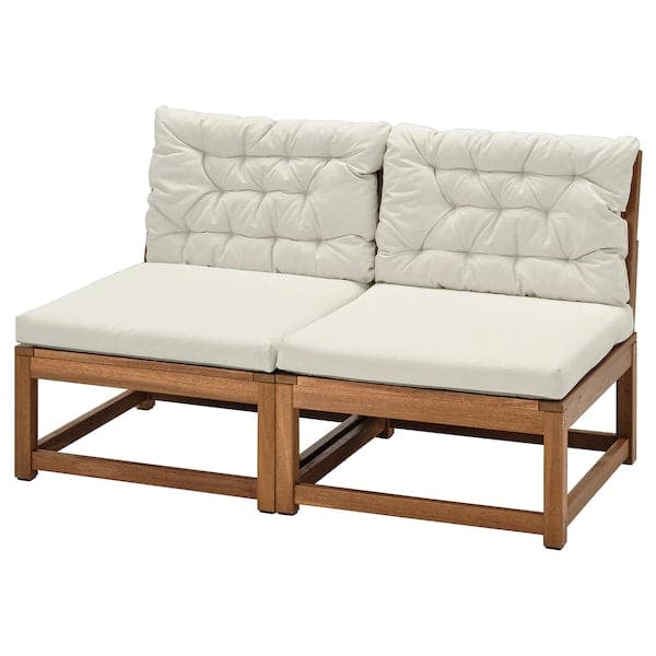 NÄMMARÖ - 2-seater sectional sofa, outdoor, stained light brown/Kuddarna beige , - best price from Maltashopper.com 19491178