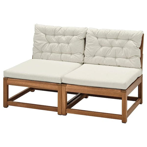 NÄMMARÖ - 2-seater sectional sofa, outdoor, stained light brown/Kuddarna beige ,