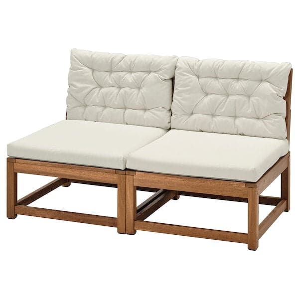 NÄMMARÖ - 2-seater sectional sofa, outdoor, stained light brown/Kuddarna beige ,