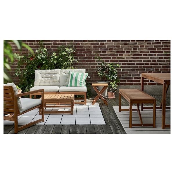 NÄMMARÖ - 2-seater sectional sofa, outdoor, stained light brown/Kuddarna beige , - best price from Maltashopper.com 19491178