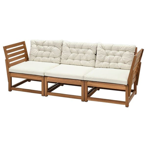 NÄMMARÖ - 3-seater sectional sofa, outdoor, armrests mordant light brown/Kuddarna beige ,