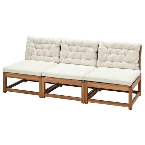 NÄMMARÖ - 3-seater sectional sofa, outdoor, stained light brown/Kuddarna beige ,