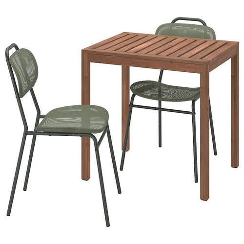 NÄMMARÖ / ENSHOLM - Table and 2 chairs, outdoor light brown stained/green, 75 cm
