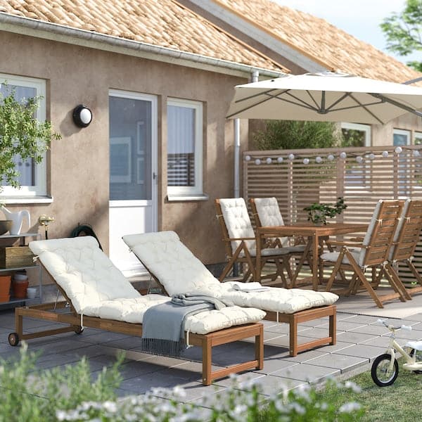 NÄMMARÖ - Sun lounger, outdoor mordant light brown/Kuddarna beige , - best price from Maltashopper.com 59491223