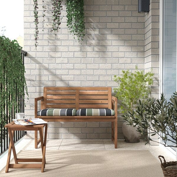 Ikea NÄMMARÖ - Garden bench with backrest, mottled light brown/Frösön/Duvholmen striped pattern