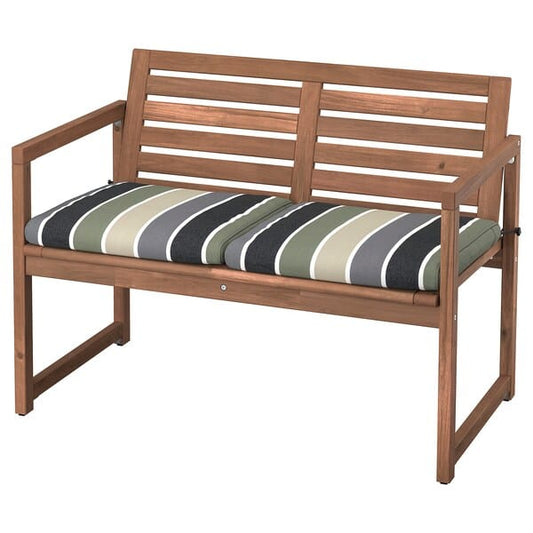Ikea NÄMMARÖ - Garden bench with backrest, mottled light brown/Frösön/Duvholmen striped pattern