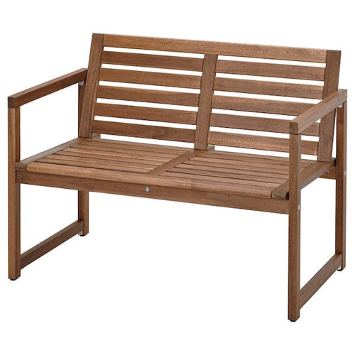 NÄMMARÖ - Bench with backrest, outdoor, light brown stained