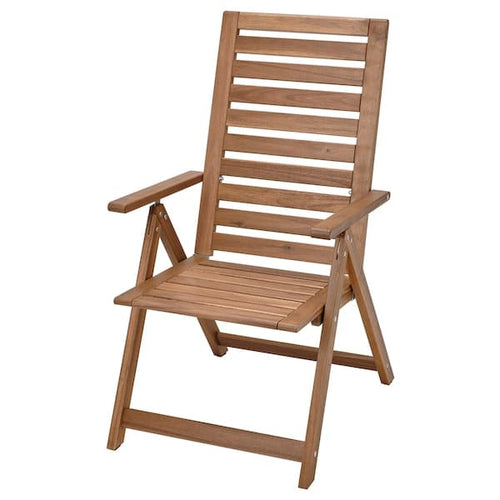 NÄMMARÖ - Reclining chair, outdoor, foldable light brown stained