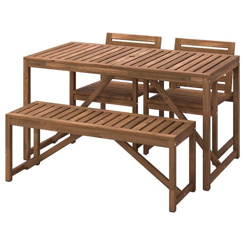 NÄMMARÖ - Table+2 chairs+ bench, outdoor, light brown stained, 140 cm
