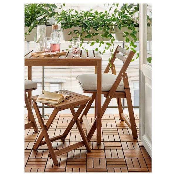 NÄMMARÖ - Folding table/2 chairs, garden, mordant light brown/Kuddarna beige , - best price from Maltashopper.com 69491208