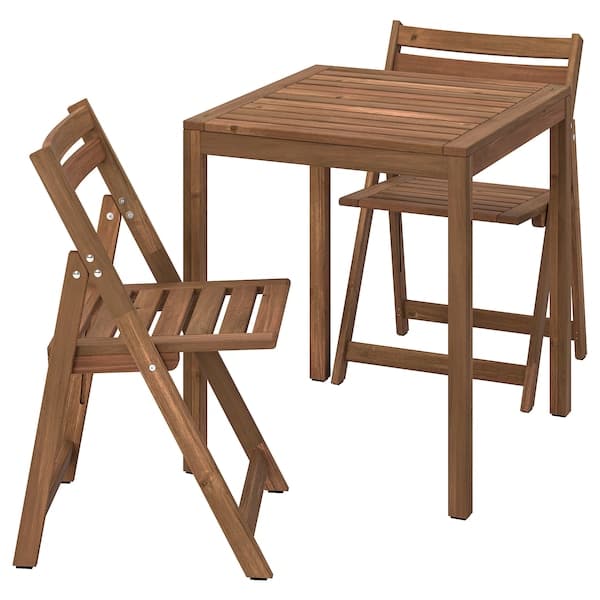 NÄMMARÖ - Table and 2 folding chairs, outdoor, light brown stained