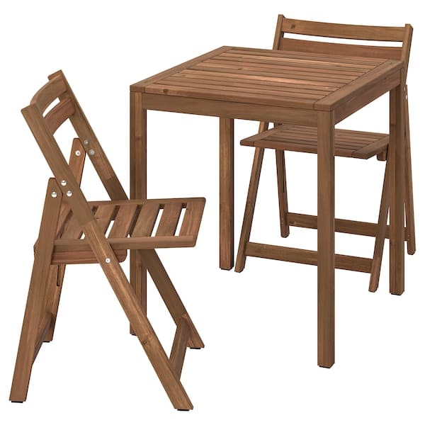 Ikea NÄMMARÖ - Table and 2 folding chairs, outdoor, light brown stained