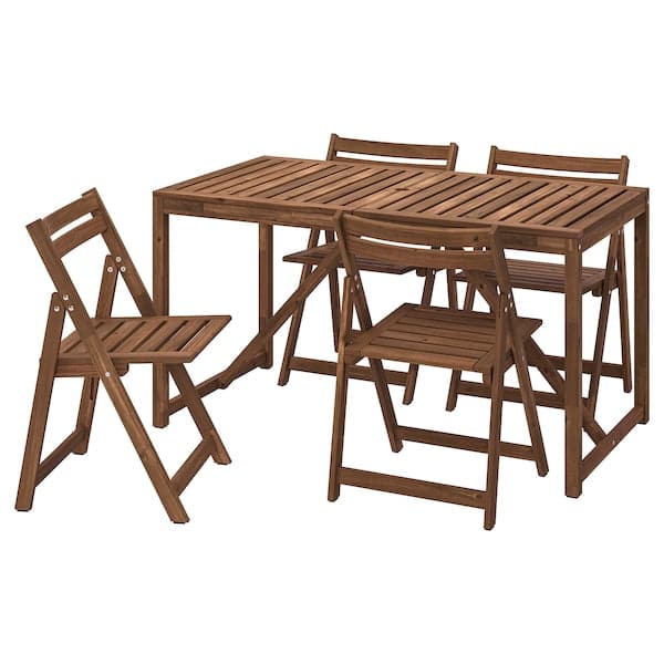 Ikea NÄMMARÖ - Table+4 folding chairs, outdoor, light brown stained, 140 cm