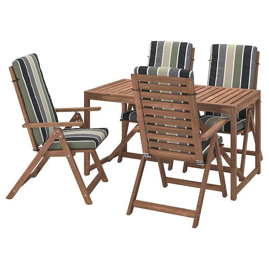 Ikea NÄMMARÖ - Table+4 relaxing chairs, garden, mordant light brown/Frösön/Duvholmen striped pattern