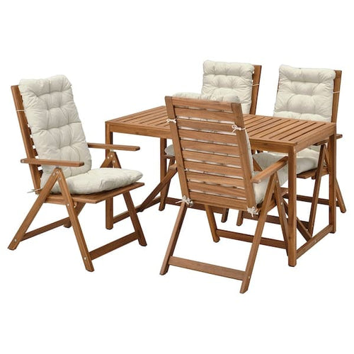 NÄMMARÖ - Table+4 relaxing chairs, garden, mordant light brown/Kuddarna beige ,