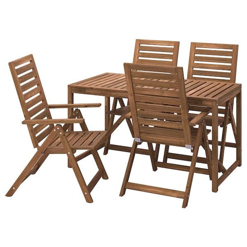 NÄMMARÖ - Table+4 reclining chairs, outdoor, light brown stained, 140 cm