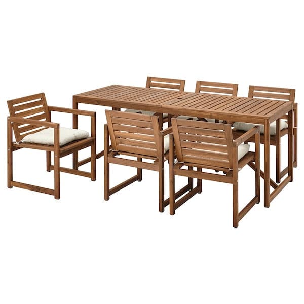 NÄMMARÖ - Table+6 chairs armrests, garden, mordant light brown/Kuddarna beige , - best price from Maltashopper.com 79491222