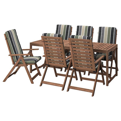 NÄMMARÖ - Table+6 relaxing chairs, garden, mordant light brown/Frösön/Duvholmen striped pattern,200 cm - best price from Maltashopper.com 29544548