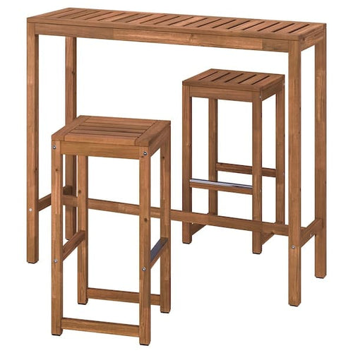 NÄMMARÖ - Bar table and 2 bar stools, outdoor, light brown stained, 120x40 cm