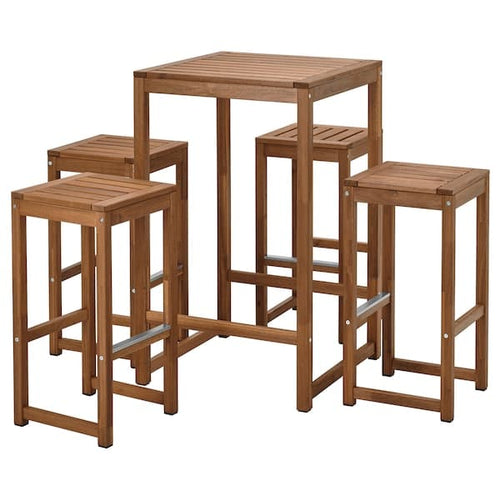 NÄMMARÖ - Table and 4 bar stools, outdoor/light brown, 63x63 cm