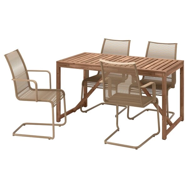Ikea NÄMMARÖ / VÄSMAN - Table+4 chairs w armrests, outdoor, light brown stained/brown, 140 cm