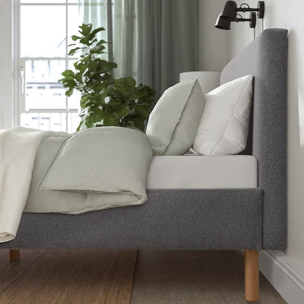 NARRÖN - Upholstered bed frame, grey, 180x200 cm - best price from Maltashopper.com 30556106