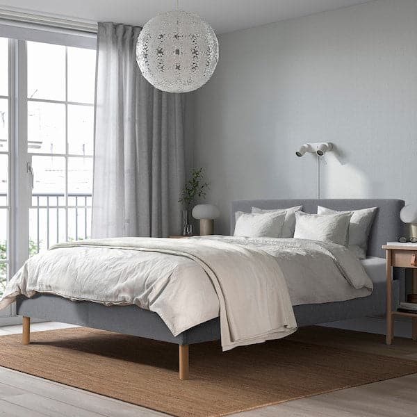 NARRÖN - Upholstered bed frame, grey, 140x200 cm - best price from Maltashopper.com 10556107