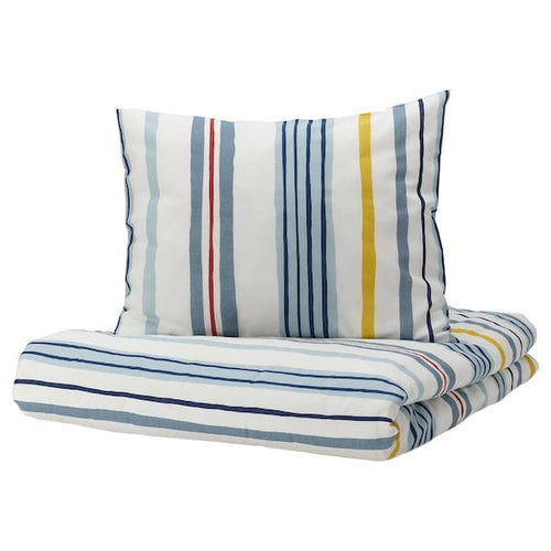 NATTSLÄNDA - Duvet cover and pillowcase, stripe pattern/multicolour, 150x200/50x80 cm