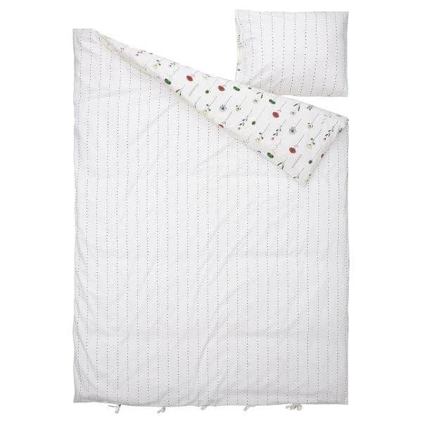 NATTSLÄNDA - Duvet cover and pillowcase, floral pattern multicolour, 150x200/50x80 cm