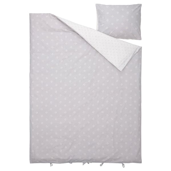 NATTSLÄNDA - Duvet cover and pillowcase, floral pattern grey/white, 150x200/50x80 cm - best price from Maltashopper.com 70508024