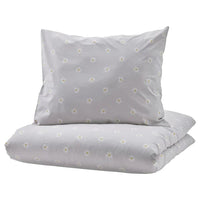 NATTSLÄNDA - Duvet cover and pillowcase, floral pattern grey/white, 150x200/50x80 cm - best price from Maltashopper.com 70508024