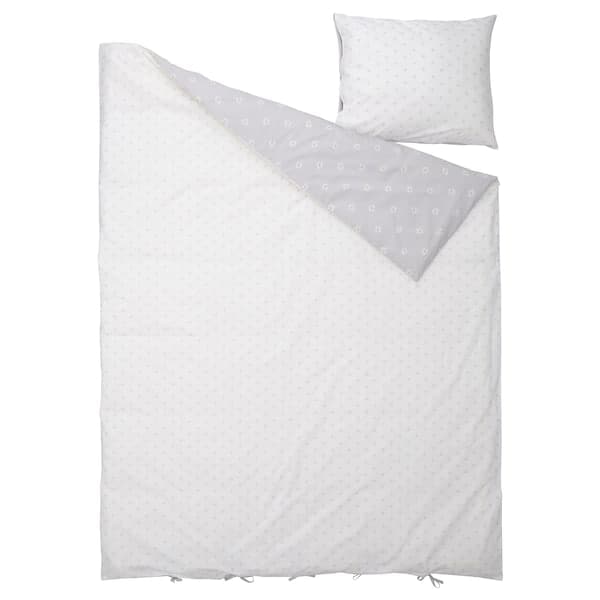 NATTSLÄNDA - Duvet cover and pillowcase, floral pattern grey/white, 150x200/50x80 cm - best price from Maltashopper.com 70508024