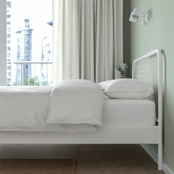 NESTTUN Bed frame, white/Lindbåden, 160x200 cm Best Price at