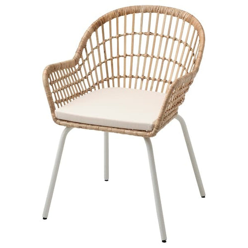 NILSOVE / NORNA - Chair with cushion, white rattan / Laila natural ,
