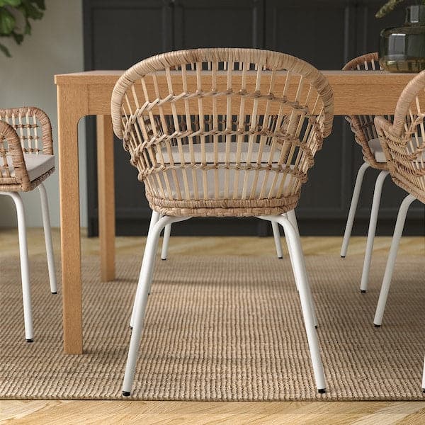 NILSOVE / NORNA - Chair with cushion, white rattan / Laila natural , - best price from Maltashopper.com 19304006