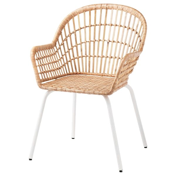 NILSOVE - Chair with armrests, rattan/white - best price from Maltashopper.com 50434312