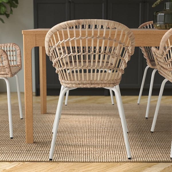 NILSOVE - Chair with armrests, rattan/white