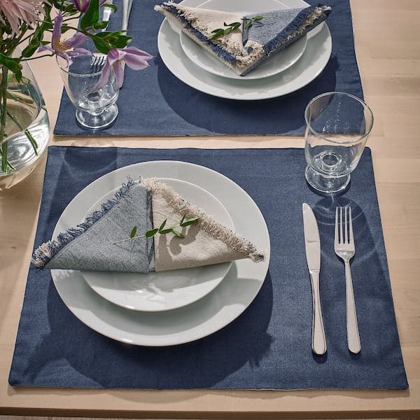 Ikea NISSÖGA - Place mat, white/dark blue, 45x35 cm