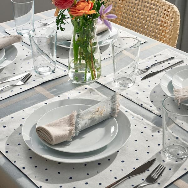 Ikea NISSÖGA - Place mat, white/dark blue, 45x35 cm