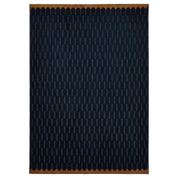NÖVLING - Rug, low pile, dark blue/yellow-brown, 128x195 cm - best price from Maltashopper.com 20532979