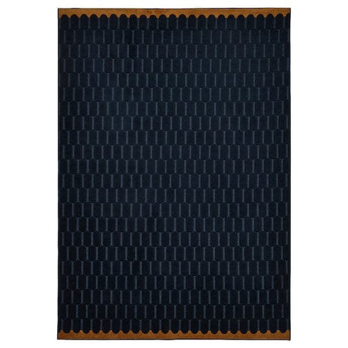 NÖVLING - Rug, low pile, dark blue/yellow-brown, 128x195 cm