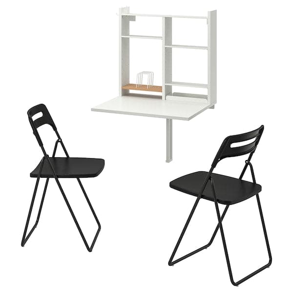 NORBERG / NISSE - Table and 2 chairs, white/black