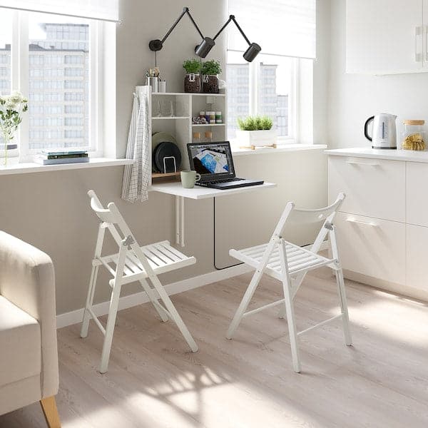 NORBERG Wall mount drop leaf tbl w storage white 64x60 cm
