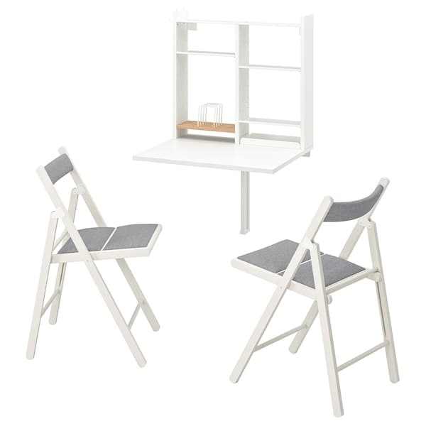 NORBERG / TERJE Table and 2 chairs, white / Knisa light gray